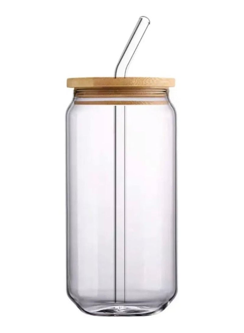 Transparent Pyrex thermal mug with bamboo lid + straw. Glass for hot and cold drinks, cocktails, tea, coffee, and iced juice - 600 ml - Image 2